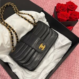SOLD**Chanel Quilted Black Leather Shoulder Bag with 24k Gold VINTAGE!!
